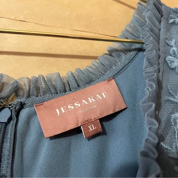 JessaKae | Harper Dress Embroidered Tulle Tiered Midi Dress Slate Blue Size XL - Picture 3 of 13